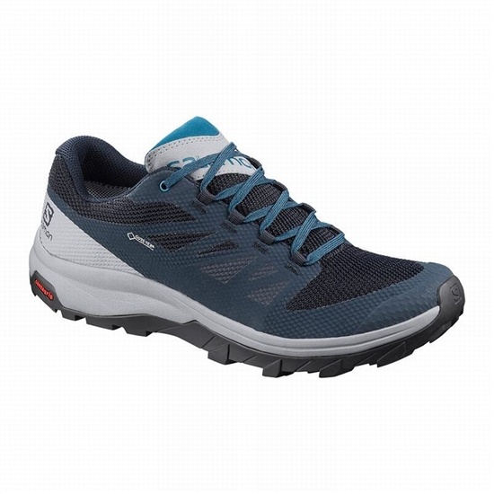 Salomon Outline Gore-tex Men's Hiking Shoes Navy / Blue | OSWXTQ-849