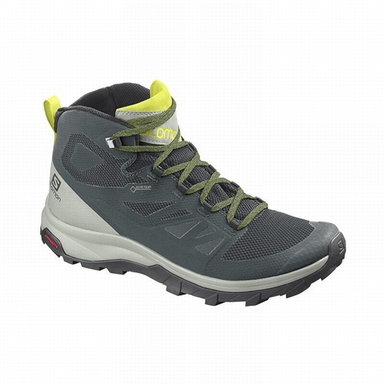 Salomon Outline Mid Gore-tex Men's Hiking Boots Green / Grey | NQSKCB-791