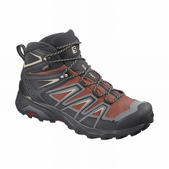 Salomon X Ultra 3 Mid Gore-tex Men's Hiking Boots Dark Red / Black | RUJFMP-310